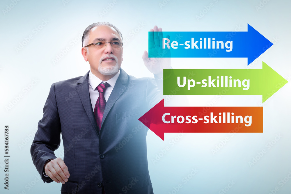 Re-skilling and upskilling in learning concept Re-skilling and upskilling in learning concept