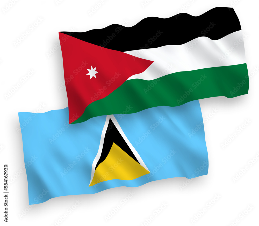 Flags of Saint Lucia and Hashemite Kingdom of Jordan on a white background Flags of Saint Lucia and Hashemite Kingdom of Jordan on a white background