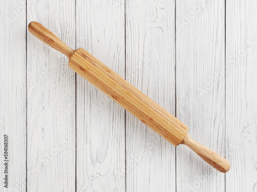 Obraz na płótnie Rolling pin on white wooden background w salonie