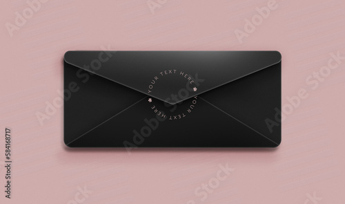 Black envelope on pastel pink background, 3d illustration, post or letter concept