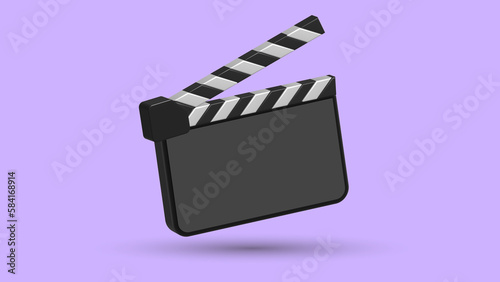 Movie clapperboard 3d illustration, film shooting concept, videomaker, director, cinematic or video idea, action photo