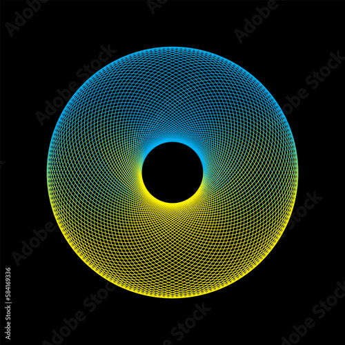 Circle with transition circle elements. Abstract geometric art line background. Blue and yellow color like Ukraine flag.