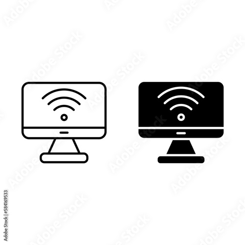 Monitor with wi-fi symbol icon vector