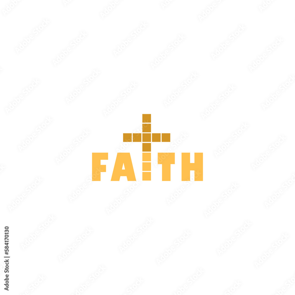 Obraz premium Faith word with christian cross icon isolated on white background