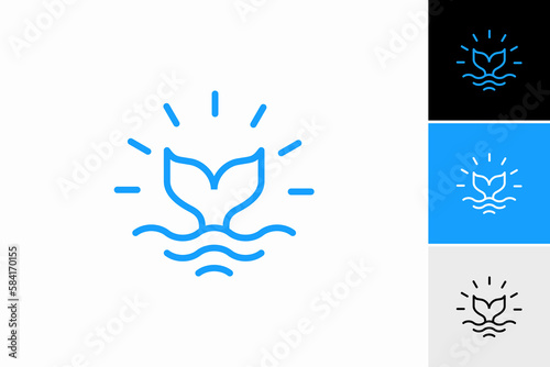 whale tail with waves monoline logo vector design