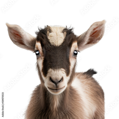 baby goat face shot , isolated on transparent background cutout , generative ai