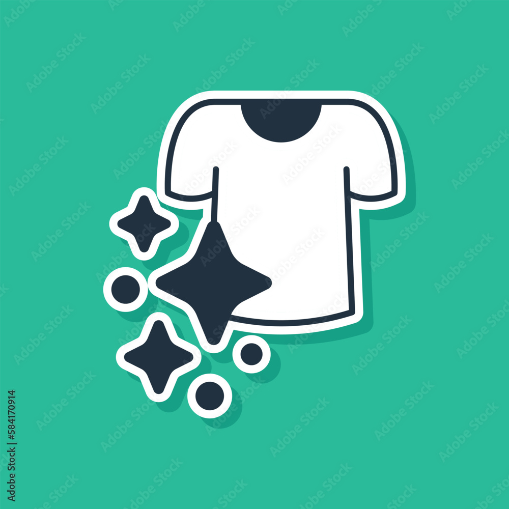Blue Drying clothes icon isolated on green background. Clean shirt. Wash clothes on a rope with clothespins. Clothing care and tidiness. Vector