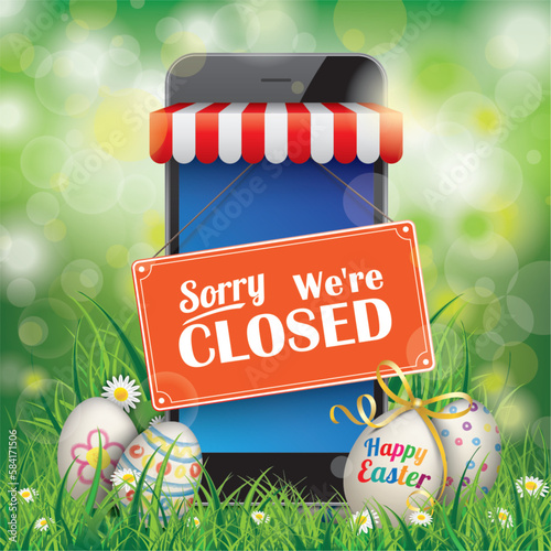Grass Bokeh Happy Easter Eggs Smartphone Closed