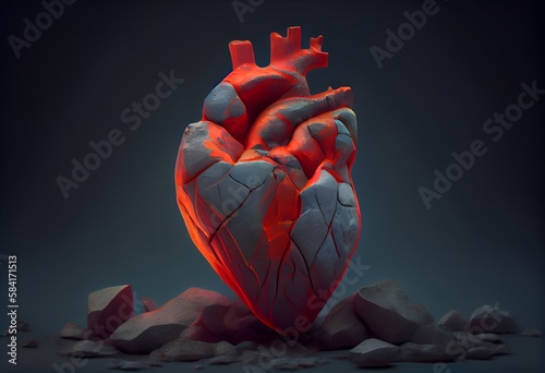 A human heart made of stone. A conceptual illustration symbolizing emotional hardness, resilience, and the idea of protecting oneself