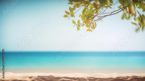 Beautiful Summer exotic sandy beach with blurred tree and sea on background © 92ashrafsoomro