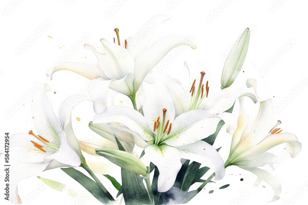 Fototapeta premium bouquet of lilies, watercolor. generative ai 