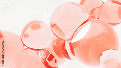 3d レンダリング 細胞 美容医療 コラーゲンやペプチドの球体のデザイン, 透明感のある赤いジェリー くっつき合うボール, 医療 アブストラクト photo