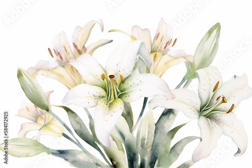 bouquet of lilies  watercolor. generative ai  