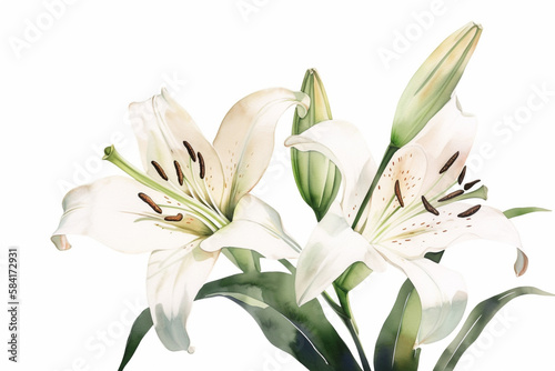 bouquet of lilies, watercolor. generative ai 
