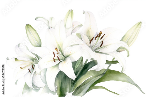 bouquet of lilies, watercolor. generative ai   © pa-ka
