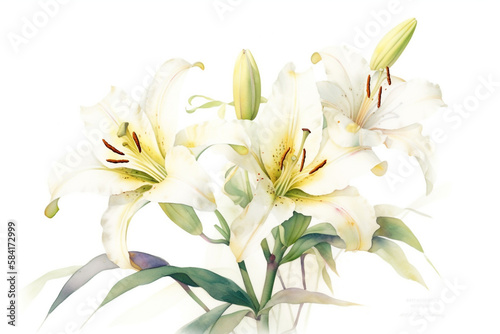 bouquet of lilies  watercolor. generative ai  