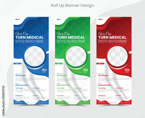 Roll-up banner set design, advertisement roll-up banner template
