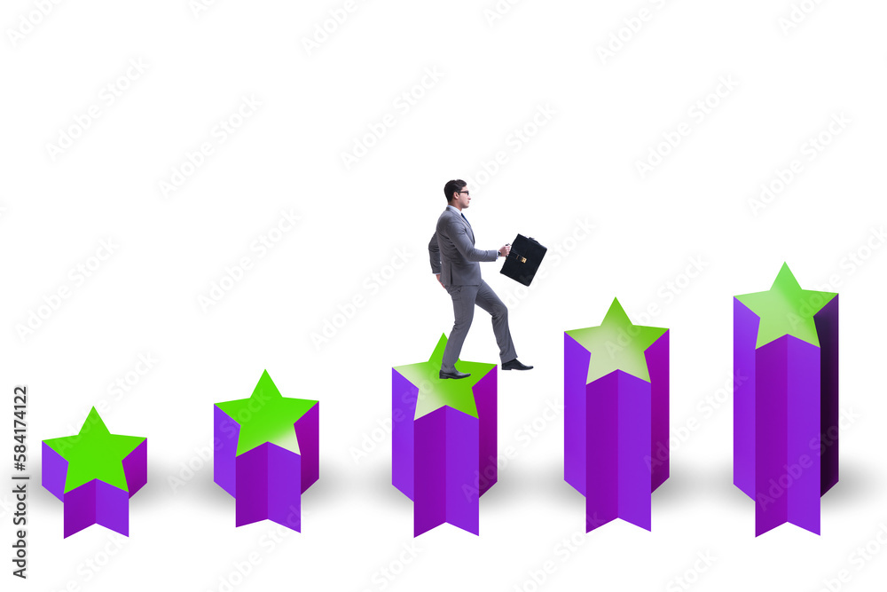 Concept of growing satisfaction levels with stars Concept of growing satisfaction levels with stars
