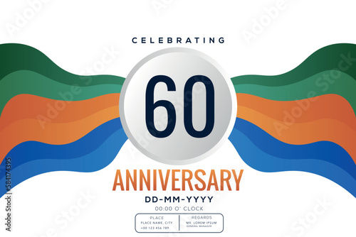 60 years anniversary celebration logo template isolated on white background abstract colorful ribbon vector design 