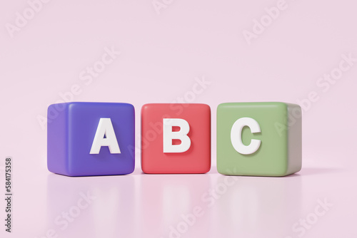Photography 3D icon colorful symbols correlate A,B,C blocks on pink background
