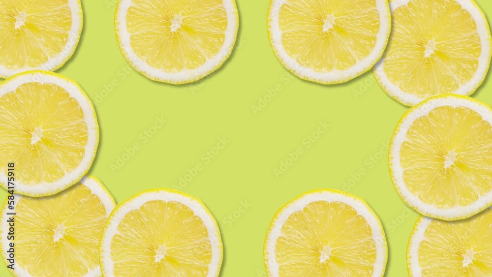 Sliced lemon fruit with stop motion effect. Seamless loop video