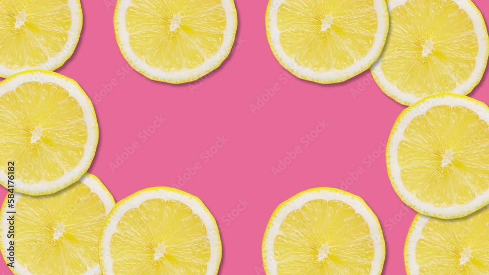 Sliced lemon fruit with stop motion effect. Seamless loop video
