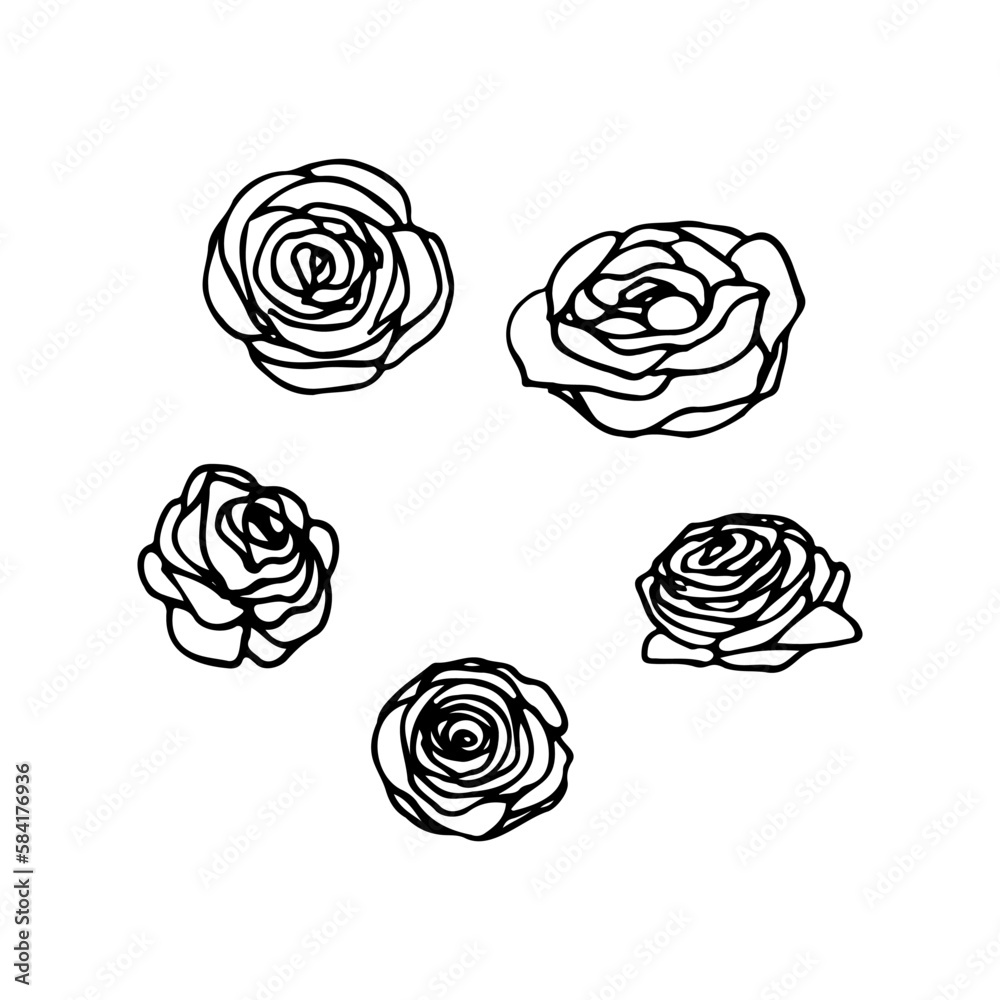 set of flower buds - hand drawn doodle. rose buds vector sketch set of flower buds - hand drawn doodle. rose buds vector sketch