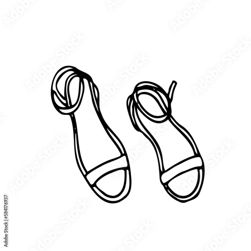 women's sandals with straps - hand drawn doodle. sandals vector sketch