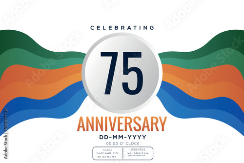 75 years anniversary celebration logo template isolated on white background abstract colorful ribbon vector design 