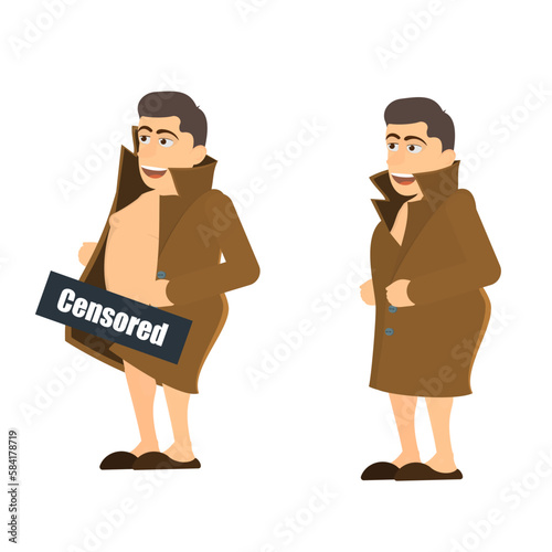 Exhibitionist. Pervert in a raincoat, vector illustration