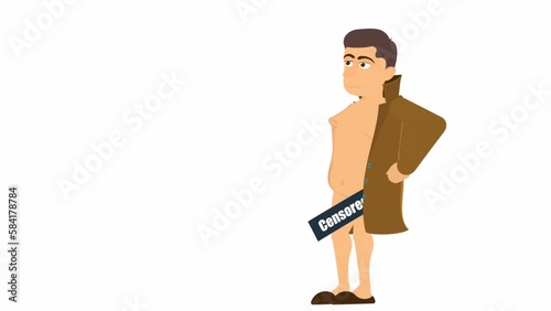 Exhibitionist. Animation of a pervert in a raincoat, alpha channel is turned on. Cartoon photo
