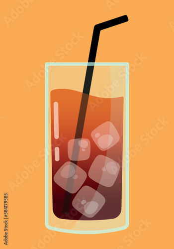 Iced Tea cocktail icon with straw isolated vector illustration