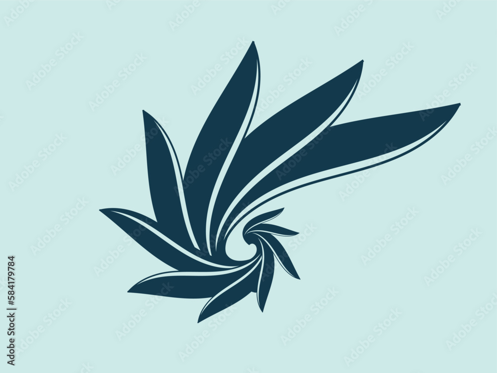 Leaf spiral logo emblem. Nature style icon isolated on light fund. Decorative plant elements. Ornamental design illustration. Organic swirl symbol. Sacred geometry decoration.