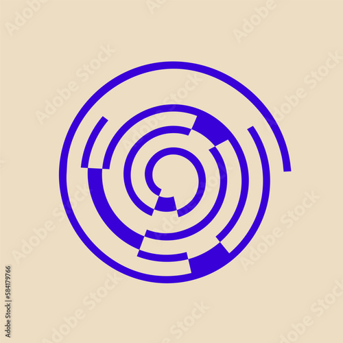 Geometric circle spiral logo emblem. Abstract style icon isolated on light fund. Decorative line elements. Ornamental design illustration. Swirl symbol. Sacred geometry labyrinth maze.