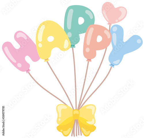 HAPPYの文字のぷっくりバルーンアイコン（カラフル）／紐部分は線データの為調整可/balloon