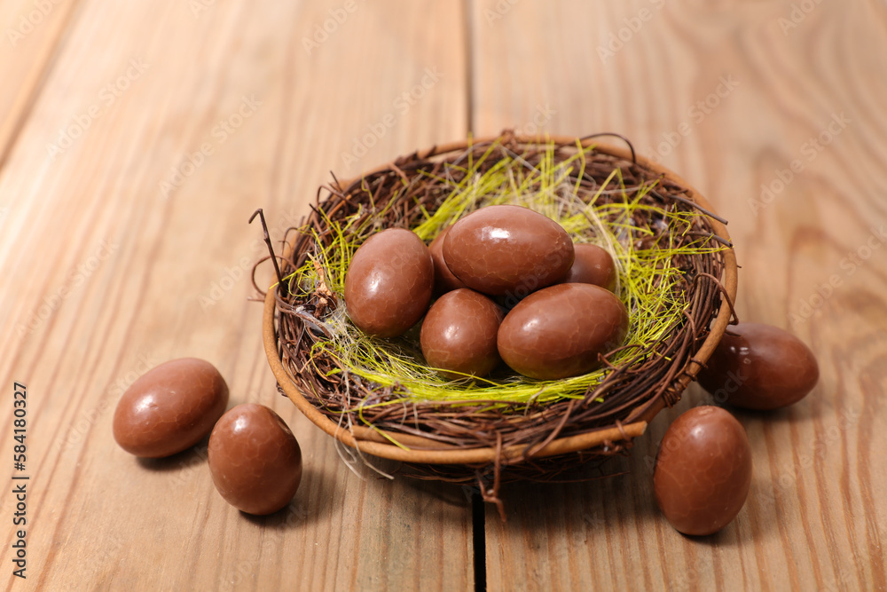 chocolate easter egg in nest chocolate easter egg in nest