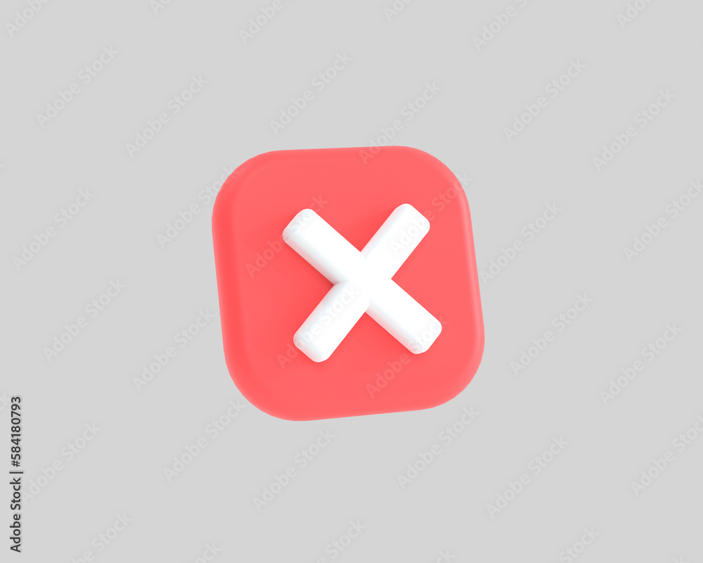 Fototapeta premium A red square button with a x symbol on it.