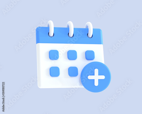 A blue and white calendar with a plus button on it.