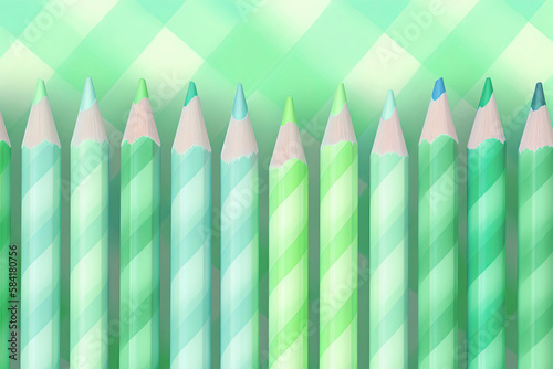 green color pencils on a green background photo