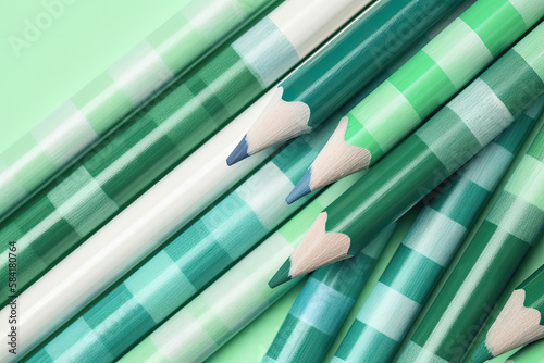 green color pencils on a green background