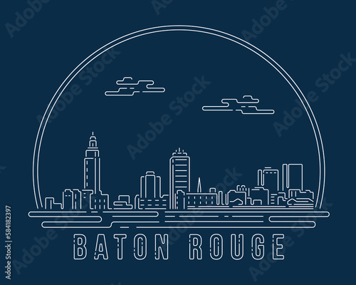 Baton Rouge - Cityscape with white abstract line corner curve modern style on dark blue background, building skyline city vector illustration design