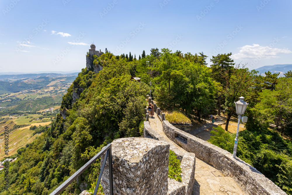 Obraz na płótnie SAN MARINO, JULY 5, 2023 - The patway that leads to the Cesta of Fratta tower in Mount Titan in San Marino, Republic of San Marino, Europe w salonie