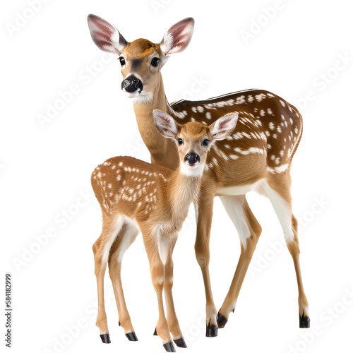 deer with fawn isolated on white
