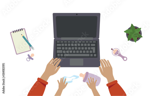 Freelancing woman with child at workplace