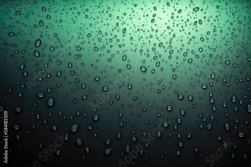 Mint Green Metallic Drops On Black Background. Generative AI