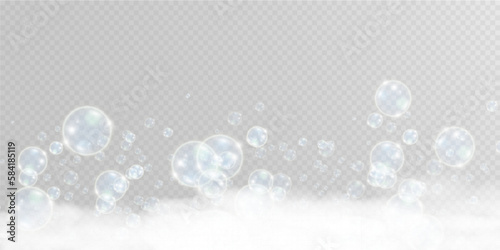 White beautiful bubbles on a transparent background vector illustration. Bubble.  
