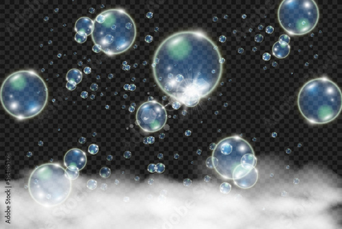 White beautiful bubbles on a transparent background vector illustration. Bubble.  