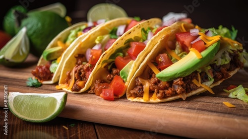 Mexican tacos composition. Generative AI