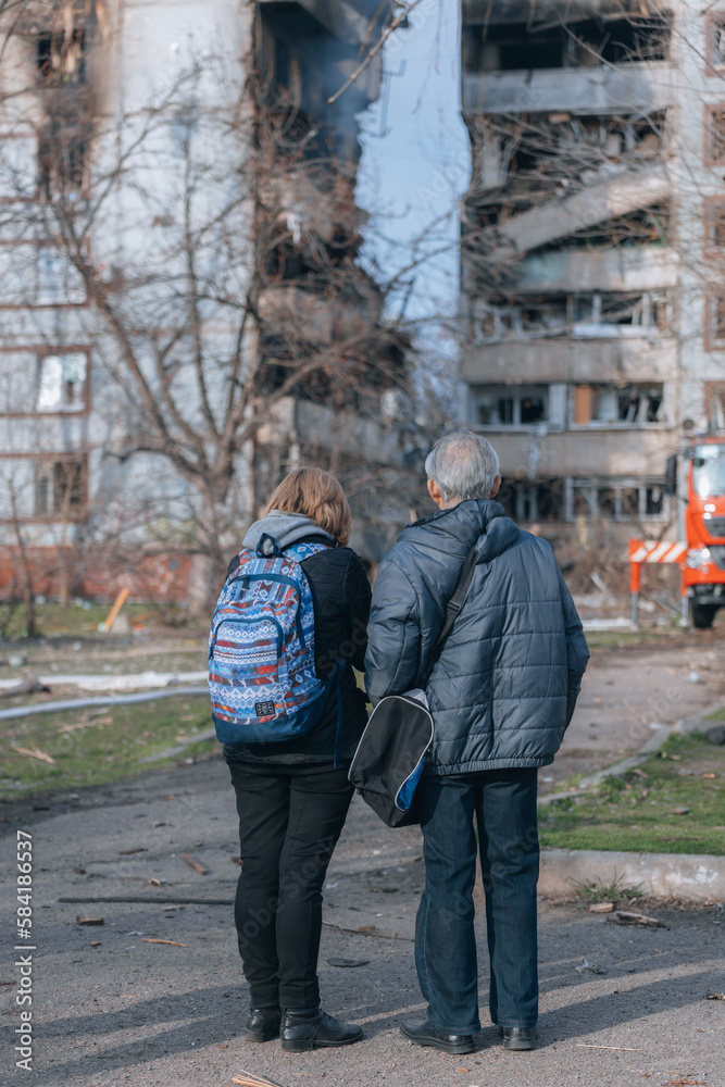 A strike on a high-rise building in the city of Zaporozhye, Ukraine. A residential building destroyed by an explosion following a Russian missile attack. Consequences of the explosion. Houses in the c A strike on a high-rise building in the city of Zaporozhye, Ukraine. A residential building destroyed by an explosion following a Russian missile attack. Consequences of the explosion. Houses in the c