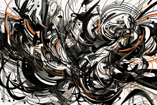 A beautiful chaotic vortex of bold black lines. digital art illustration. generative AI.